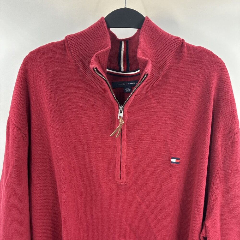 Tommy Hilfiger Mens Quarter Zip Sweater Cotton Red Flag Logo 3XLT - Picture 3 of 7